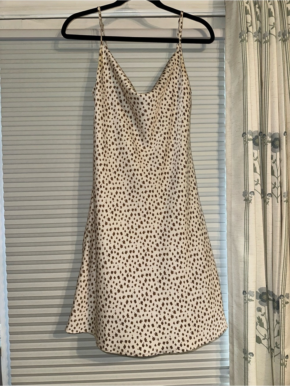 Molly Green Cream Cowl Neck Slip Dress with Brown Floral Print